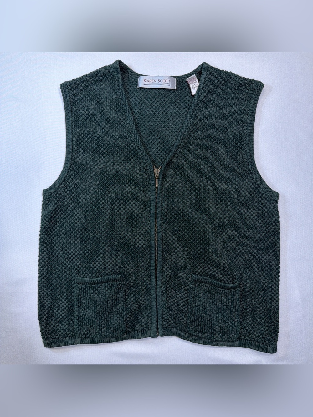 Karen Scott Women’s Dark Green Knit Vest with Front Zip Size L